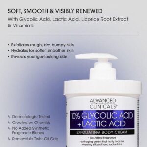 ADVANCED CLINICALS 10% GLYCOLIC ACID + LACTIC ACID CREAM 454G